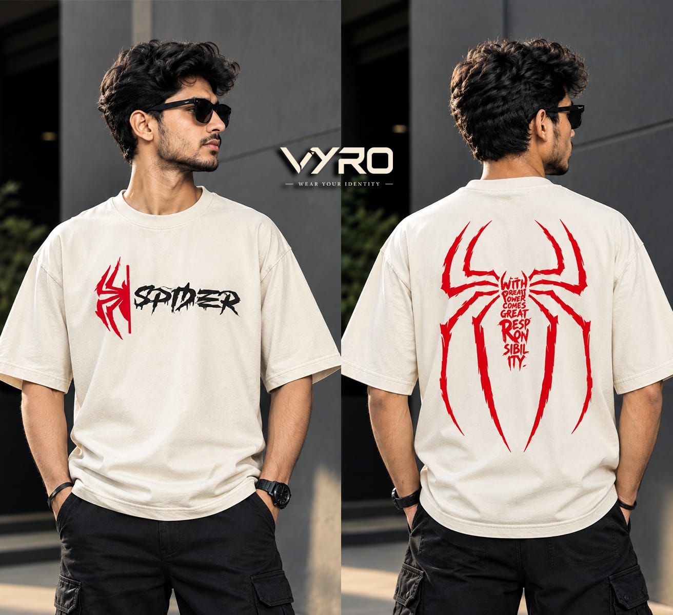VYRO SPIDER oversized t-shirt in off white